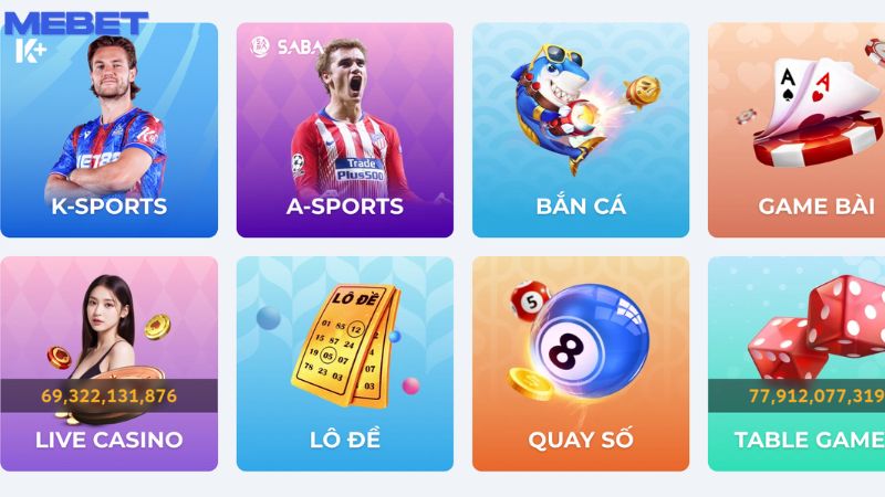 Mebet có kho game đa dạng